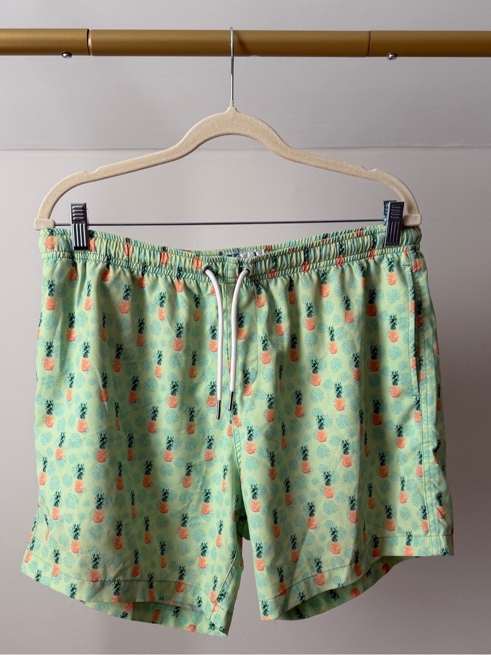 Bermies Men's Pineapple-Print Swim Trunks Green Sz L Unlined